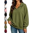 thumbnail image 1 of Women's Oversized Quarter Zip Sweatshirt Pullover Collared Long Sleeve Basic Casual Fall Winter Top, 1 of 6