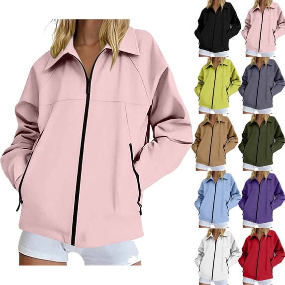 Women's Oversized Rain Jackets Waterproof Trendy Waterproof Flared Pocket Zipper Jacket Outdoor Hiking Sport Long Sleeve Running Top