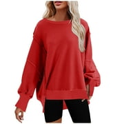 BUFGACEH Women's Oversized Reverse Seam Sweatshirt Casual Long Sleeve Crewneck Lightweight Pullover Tops Loose Sweatshirts