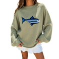 thumbnail image 1 of Women's Oversized Roll Neck Cute Fish Graphic Sweater Vintage Soft Knit Fabric Loose Jumpers Fall Pullover Sweater ﻿ (Green L), 1 of 5