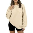 thumbnail image 1 of Women's Oversized Round Neck Fleece Hoodie Casual Comfort Pullover Tops for Women Fall Winter Clothing Soft Warm Loose Fit Sweatshirt for Daily Wear,Khaki,L, 1 of 6