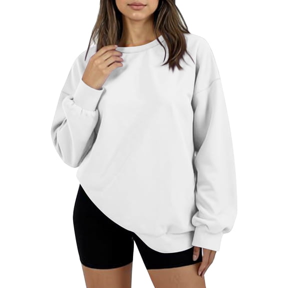 Women's Oversized Round Neck Fleece Hoodie Casual Comfort Pullover Tops for Women Fall Winter Clothing Soft Warm Loose Fit Sweatshirt for Daily Wear,White,S
