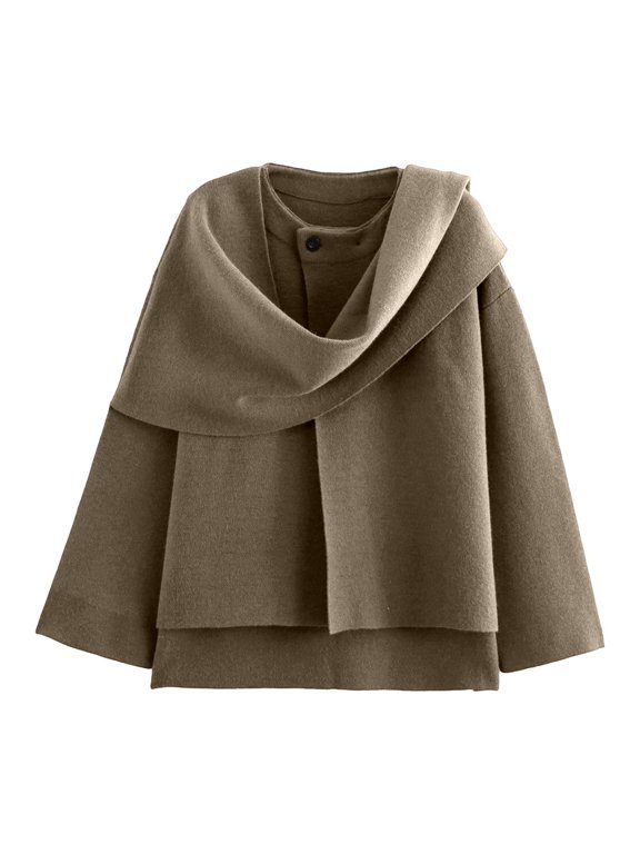 Women's Oversized Scarf Jacket Shawl Wraps Knit Winter Peacoat (Khaki L)