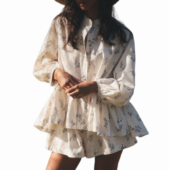 Women's Oversized Sets Shirts Shorts for Daily Wear Beige S
