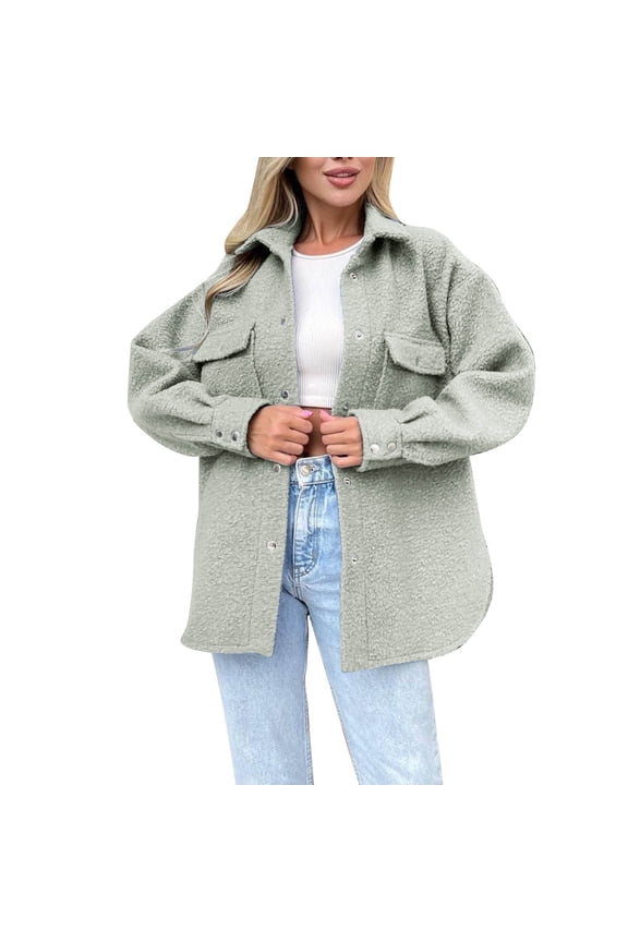 Women's Oversized Shacket Longline Button Down Coat with Pockets for Casual Comfort