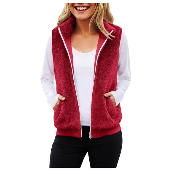 Women's Oversized Sherpa Vest Casual Warm Fleece Fuzzy Jackets Sleeveless Zip Up Cozy Vests Outerwear with Pockets