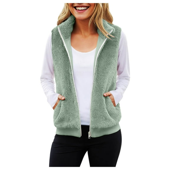 Women's Oversized Sherpa Vest Casual Warm Fleece Fuzzy Jackets Sleeveless Zip Up Cozy Vests Outerwear with Pockets