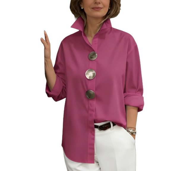 Women's Oversized Shirt with Asymmetric Large Buttons Casual Long Sleeve Blouse