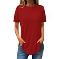 thumbnail image 1 of Women's Oversized Shirts Summer Crew Neck Short Sleeve Tops Curved Hem Solid Color Casual Loose Tunic Clothes (S, Red), 1 of 3