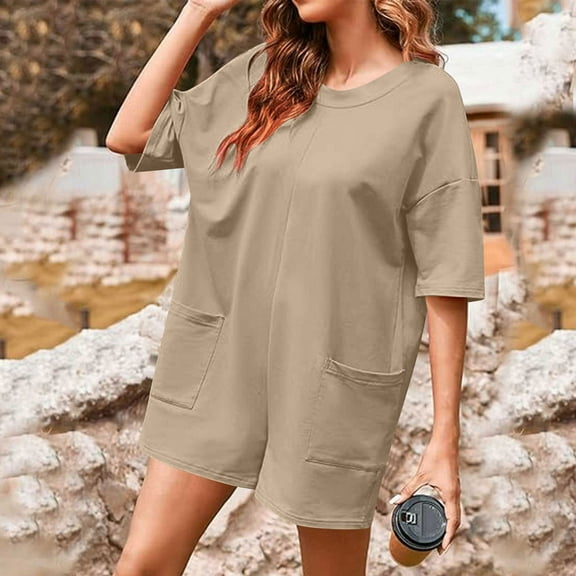 Women's Oversized Short Sleeve Romper with Pockets - Reversible Athletic Jumpsuit for Casual Wear and Workouts