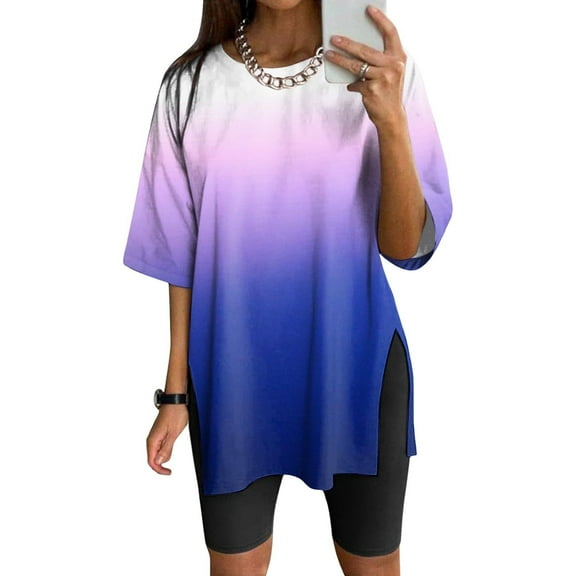 Women's Oversized Short Sleeve T-Shirt, Long Casual Loose Fit with Side Slits for Yoga, Sports & Summer - Breathable Cotton Blend Comfort Wear