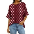 thumbnail image 1 of Women's Oversized Short Sleeve Tops Chest Pocket Polka Dots/Striped Graphic Print Crew Neck Casual T-shirts (2XL, Wine), 1 of 7