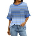 thumbnail image 1 of Women's Oversized Short Sleeve Tops Chest Pocket Polka Dots/Striped Graphic Print Crew Neck Casual T-shirts (M, Blue-Striped), 1 of 7