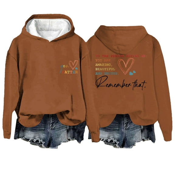 Women's Oversized Slogan Letter Graphic Hoodie, Long Sleeve Aesthetic Pullover with Kangaroo Pockets, Soft Comfortable Sweatshirt for Daily Wear, Vacation, School, and Sports Activities Coffee XXXXXL