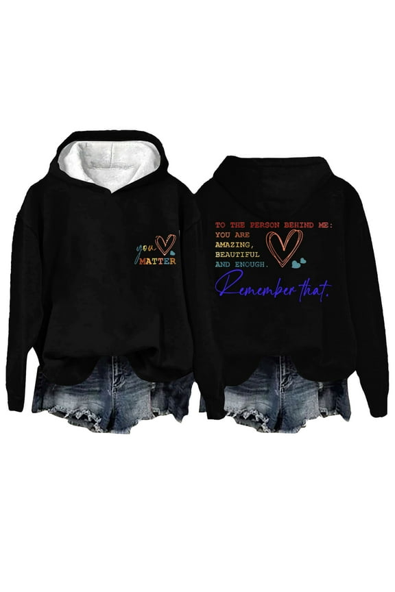 Women's Oversized Slogan Letter Graphic Hoodie, Long Sleeve Aesthetic Pullover with Kangaroo Pockets, Soft Comfortable Sweatshirt for Daily Wear, Vacation, School, and Sports Activities Black M