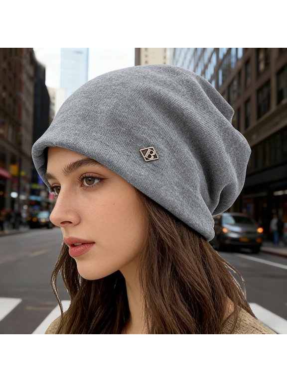 Women's Oversized Slouchy Knit Beanie,Extra Large Warm Loose Winter Hat,Thickened Double Layer Cold Weather Cap,Chemo Headwear Turbans Cap,Daily Casual Wear and Gift Grey