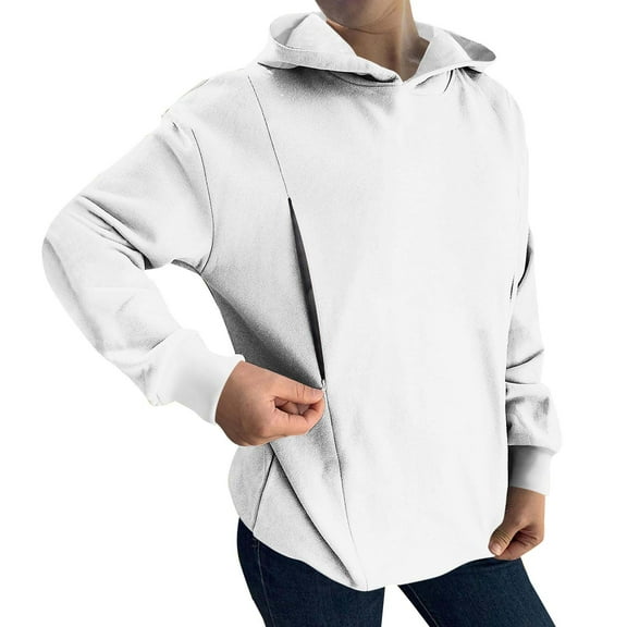 Women's Oversized Solid Color Hoodie with Hidden Pockets, Lapel Collar Pullover Sweatshirt, Soft Breathable Loose Fit Casual Streetwear for Daily Wear, Parties and Vacation Outfits White M