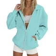 thumbnail image 1 of Women's Oversized Solid Color Zip Up Hoodie with Lapel Collar, Soft Breathable Pullover Sweatshirt, Loose Fit Casual Streetwear Top for Daily Fashion, Parties and Vacation Outfits Light Blue XXXL, 1 of 6