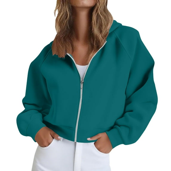 Women's Oversized Solid Color Zip Up Hoodie with Raglan Sleeves, Cropped Length Pullover Sweatshirt, Soft Breathable Casual Streetwear Top for Daily Wear, Parties and Vacation Outfits Navy L