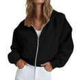 thumbnail image 1 of Women's Oversized Solid Color Zip Up Hoodie with Raglan Sleeves, Cropped Length Pullover Sweatshirt, Soft Breathable Casual Streetwear Top for Daily Wear, Parties and Vacation Outfits Black L, 1 of 5