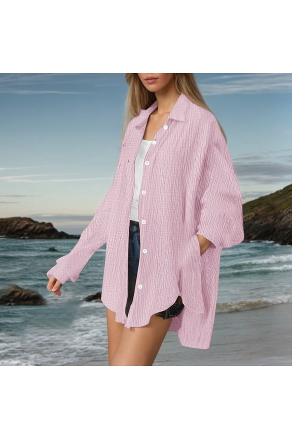 Women's Oversized Solid Shirt Loose Fit Breathable Fabric Casual Fashion Top Flannel Shirt Women plus Womens plus Size Graphic Tees Plain Button down Shirts for Women Big Colla Shirts for Women