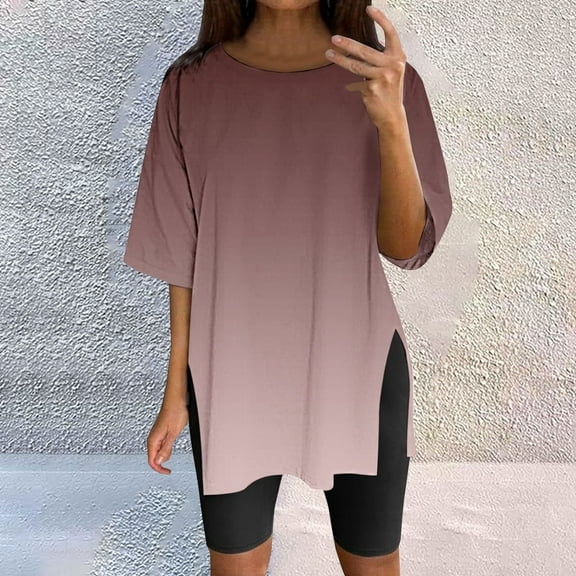 Women's Oversized Split Hem T-Shirt - Long Loose Fit Short Sleeve Top for Yoga, Leggings & Summer | Breathable Cotton Casual Wear
