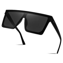 Women's Oversized Square Fashion Flat Top Big Black Frame Shades Sunglasses
