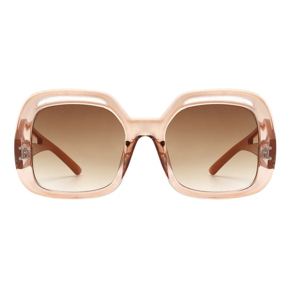 Women’s Oversized Square Sunglasses Retro Bold Cutout UV400 Clear Beige Brown
