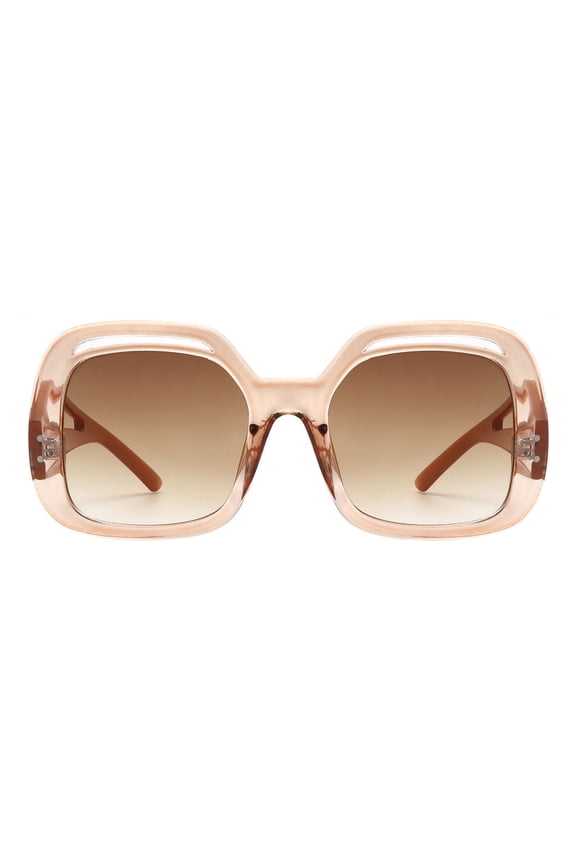 Women’s Oversized Square Sunglasses Retro Bold Cutout UV400 Clear Beige Brown