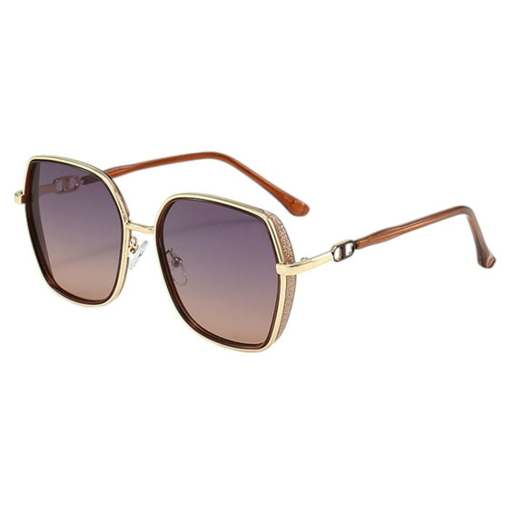 Women's Oversized Square Sunglasses with Dual Layer Frame and Gold Temple Accent UV400 Dark Lenses - Brown