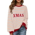 thumbnail image 1 of Women's Oversized Striped Christmas Sweatshirt Crewneck Long Sleeve Pullover Top Casual Fall Clothes, 1 of 7