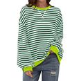 thumbnail image 1 of Women's Oversized Striped Crewneck Y2K Sweatshirts Long Sleeve Pullover Tops Casual Loose Workout Shirt, 1 of 5