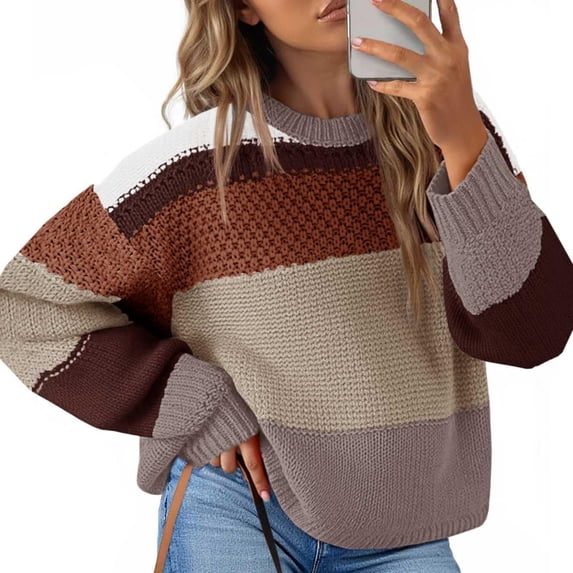 Women's Oversized Striped Cropped Sweater Casual Knit Pullover Top