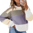 thumbnail image 1 of Women's Oversized Striped Cropped Sweater Casual Knit Pullover Top, 1 of 9