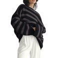 thumbnail image 1 of Women's Oversized Striped Knit Sweater Soft Chunky Pullover with Long Sleeves, Casual Loose Fit, 1 of 5