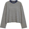thumbnail image 1 of Women's Oversized Striped Long Sleeve Shirt Crewneck Tops Drop Shoulder Y2K Fall Clothes, 1 of 11