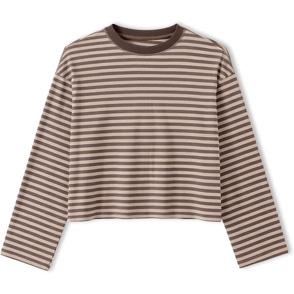 Women's Oversized Striped Long Sleeve Shirt Crewneck Tops Drop Shoulder Y2K Fall Clothes
