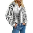 thumbnail image 1 of Women's Oversized Striped Sweatshirt Casual Long Sleeve V Neck Loose Fit Pullover Spring Tops Shirts, 1 of 6