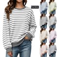 thumbnail image 1 of Women's Oversized Striped Sweatshirt Fleece Long Sleeve Color Block Crew Neck Shirt Loose Soft Casual Pullover Top Gray L, 1 of 10