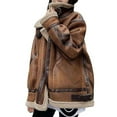 thumbnail image 1 of Women's Oversized Suede Moto Jacket Lined Shearling Coat Warm Winter Leather Outerwear, 1 of 1