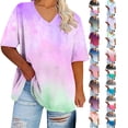 thumbnail image 1 of Women's Oversized Summer Top V-neck Short Sleeved Solid Summer Base Shirt Sports T-shirt Purple 2XL, 1 of 5