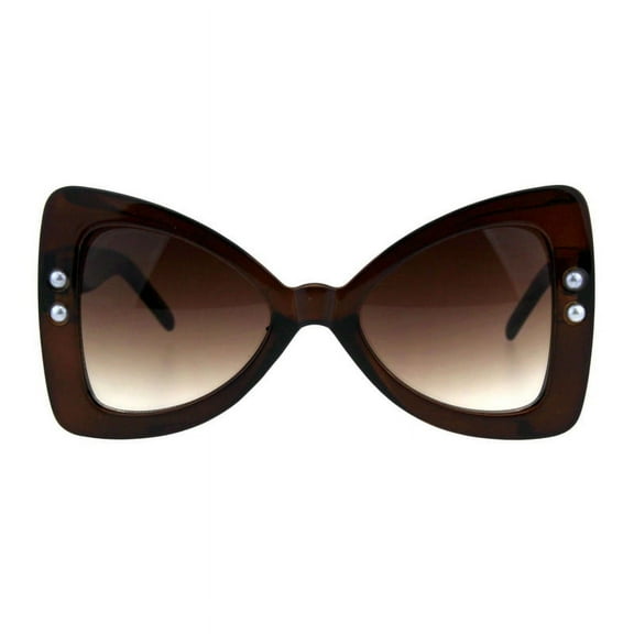 Women's Oversized Sunglasses Butterfly Ribbon Bow Pearl Frame Brown