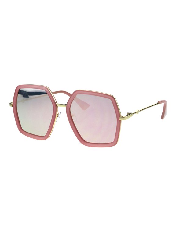 Women's Oversized Sunglasses Hexagon Shape Double Frame Shades UV400 Pink
