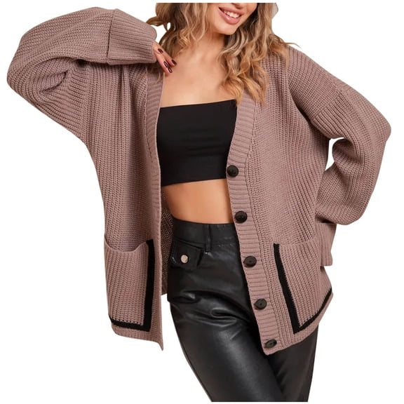 Women's Oversized Sweater Cardigans Loose Button Up V Neck Long Sleeve Casual Chunky Knitted Outerwear with Pockets