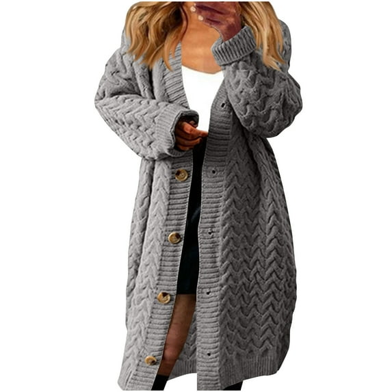 Women's Oversized Sweater Cardigans Loose Button UpLong Sleeve Casual Cable Knitted Outerwear Long Winter Coat
