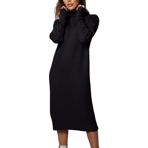 Women's Oversized Sweater Dress Turtleneck Long Sleeve Pullover Long Knit Sweater Midi Dress Trendy Outfits Fall