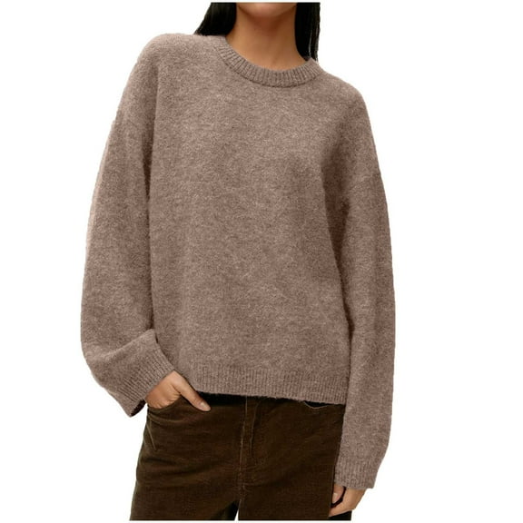 Women's Oversized Sweater Fuzzy Ribbed Knit Pullover Crew Neck Sweaters Casual Fall Top 2025 Long Sleeve Outfits Chunky Puff Clothes Fashion Clothing