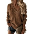 thumbnail image 1 of Women's Oversized Sweater Sexy Deep V Neck Long Sleeve Cable Knit Sweater Loose Sweater Tunic Pullover, 1 of 6