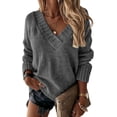 thumbnail image 1 of Women's Oversized Sweater Sexy Deep V Neck Long Sleeve Cable Knit Sweater Loose Sweater Tunic Pullover, 1 of 14