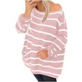 thumbnail image 1 of Women's Oversized Sweater Striped Knit Boat Neck Off Shoulder Long Sleeve Ribbed Pullover Top Fall Spring Pink 2XL, 1 of 7
